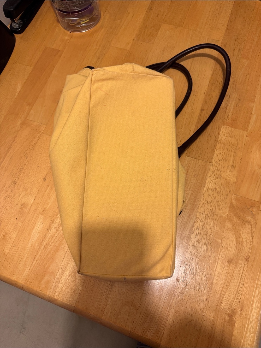 Canvas Tote Bag with Dark Brown Trim - Yellow - Picture 5 of 5